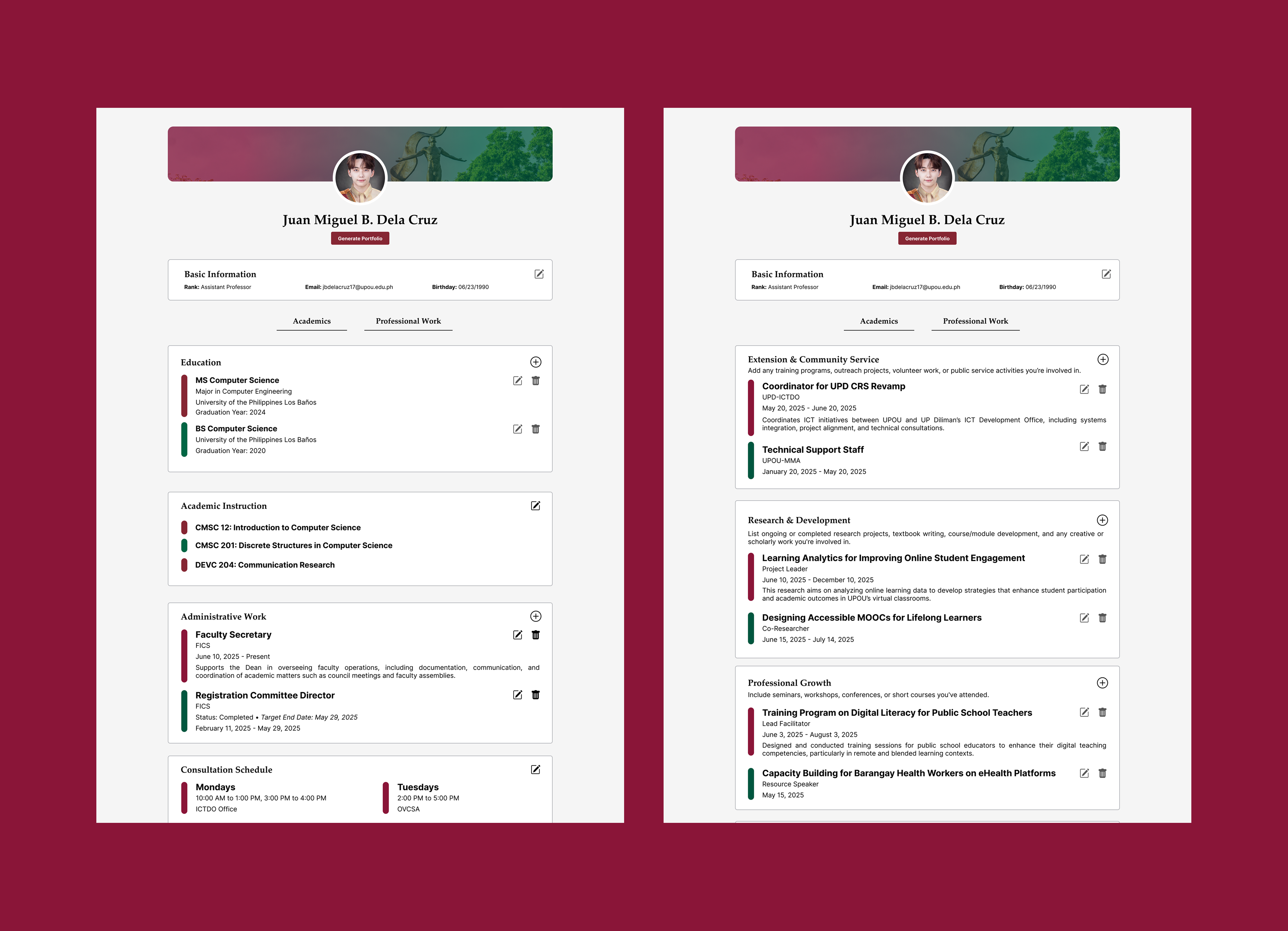 PIVOT-PROFS: Profile & Records Organization for Faculty Service